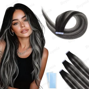 Ombre szalag a hajhosszabbításokhoz Emberi haj szalag a hosszabbítókhoz Balayage Off Black to Silver Mix Black Glue in Human Hajhosszabbítás