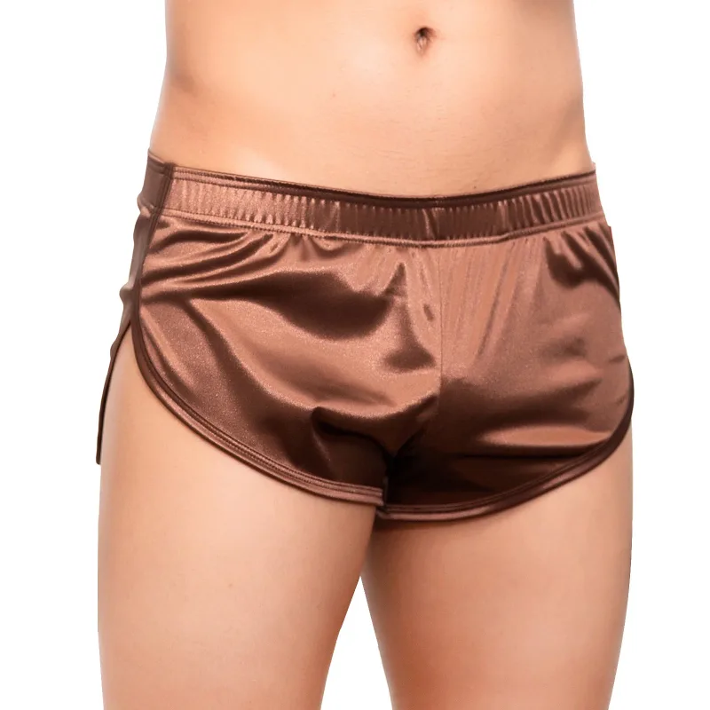 Boxers roupa interior sexy boxer troncos suave cetim pijamas shorts lado split lounge boxershorts casa dormir bottoms