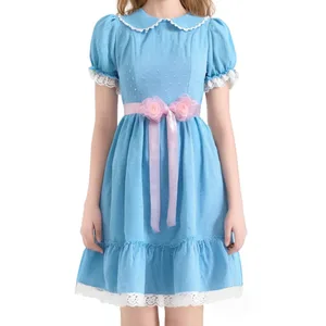 Kawaii Doll Collar Dress Puff Sleeve Tiered Ruffle A-Line Dress with Bow Belt for Daily Party Club Lolita Style Fairy Mini Dress