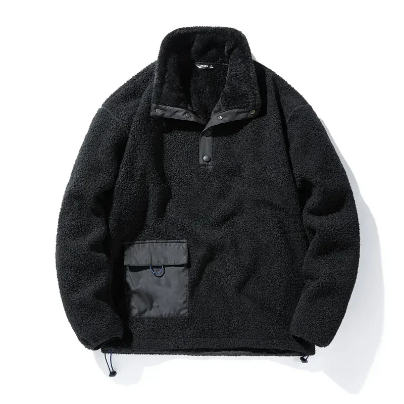 Nové Pánské mikiny Móda Patchwork Kapesní Teplý svetr s fleecovou podšívkou Pánské Polar Fleece Volné Volné chvíle Mikiny Kabáty
