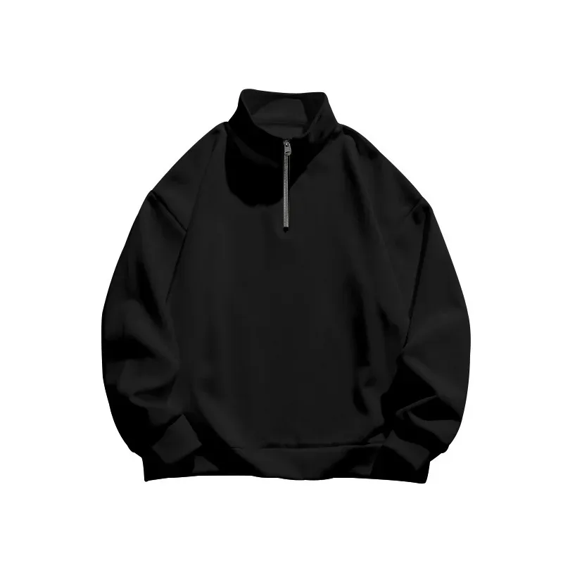 Herfst en winter nieuw fleece herensweatshirt met opstaande kraag, halve ritssluiting, lange mouw, grensoverschrijdende Europese trend herentop