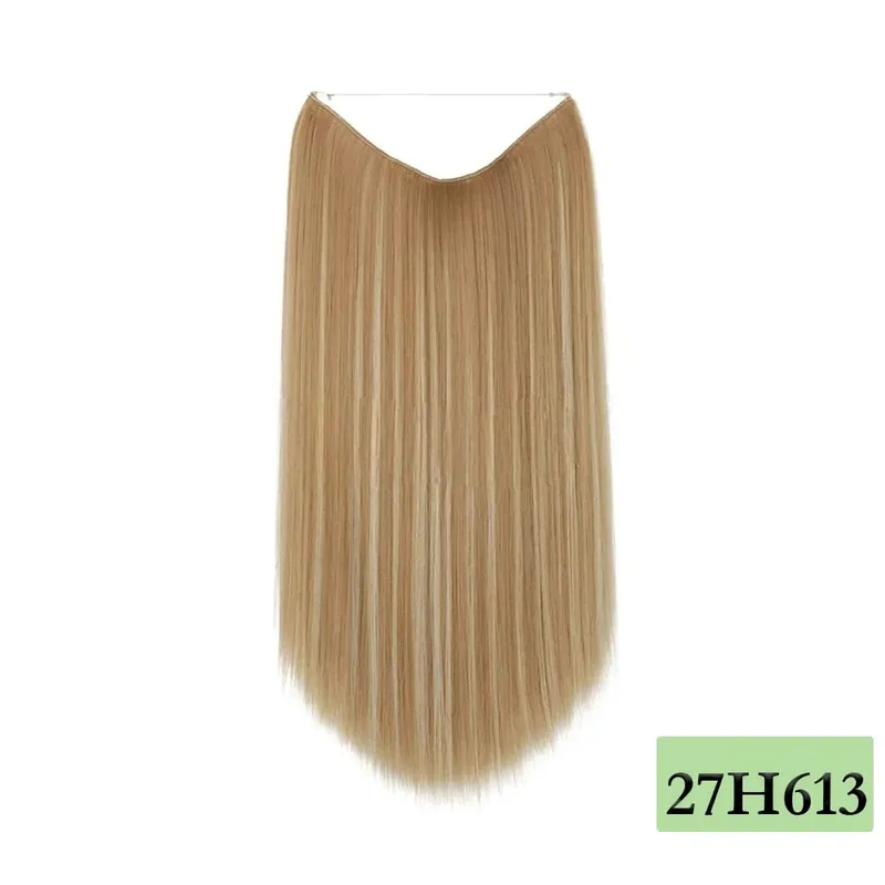 14 "-22" 120g Estensioni sintetiche dei capelli Halo con clip 27-613 Biondo ramato Marrone Fibra ad alta temperatura Pezzo di capelli finti spessi