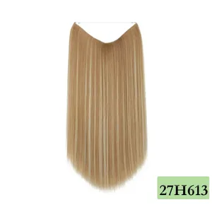 22" lange lige usynlige halo-hårforlængelser 120 g/stk 27-613 Blonde syntetiske fiskehårstykker Ombre Brown Wire Clip i håret