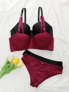 2 szett tömör alsóhuzalos fehérnemű szett Női Push Up melltartó acél gyűrűvel Divat női fehérnemű bugyi mindennapi melltartókészletek J2611
