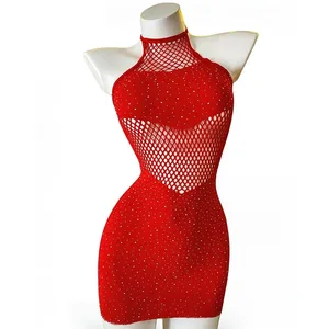 Mesh Beach Cover Up Dress Kvinnor Christmas Hollow Out Sheer Fishnet Bodycon Dress Sexig Musikfestival Rave Outfit Badkläder Coverups