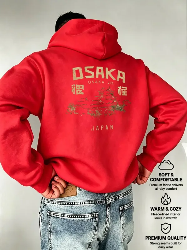 Herentop met capuchon OSAKA Osaka Castle Japanse silhouetprint Europese en Amerikaanse stijl volwassen herentop
