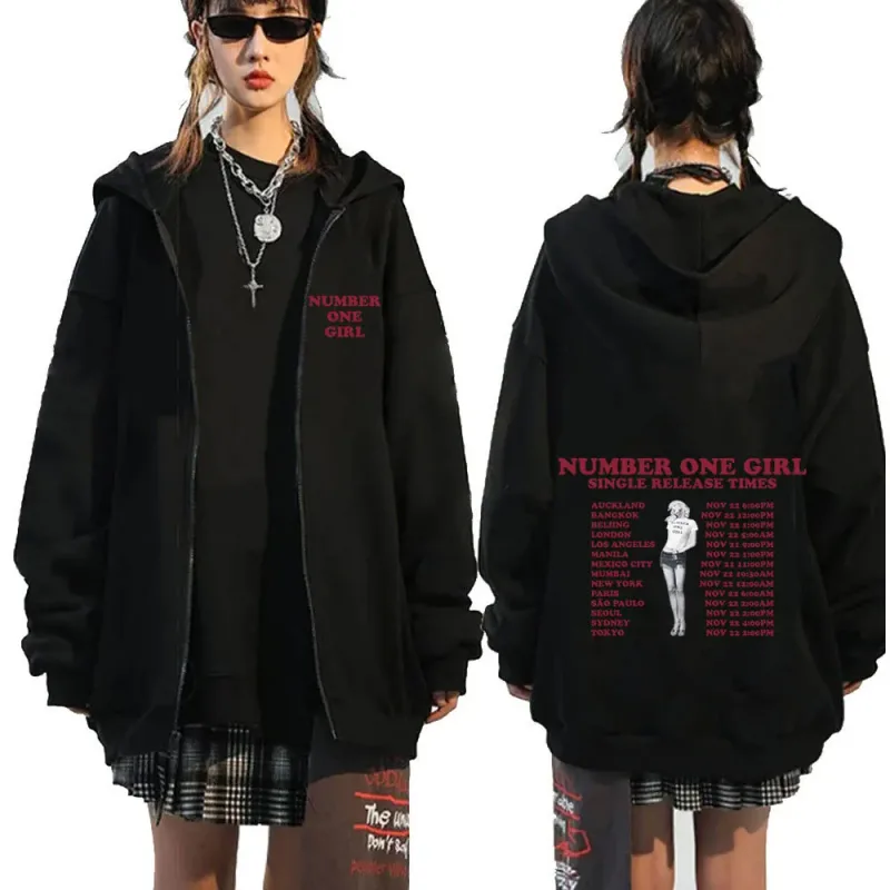 Rosé Number One Girl Album Dragkedja Hoodies Kpop Herr Damkläder Långärmade Zip Up Sweatshirts Fleece Oversized Pullovers Y2K
