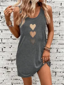 Damen Stilvolles ärmelloses Kleid mit Rundhalsausschnitt, elegantes, solides, locker sitzendes Kleid, weibliche Sommer-Streetwear-Kleider
