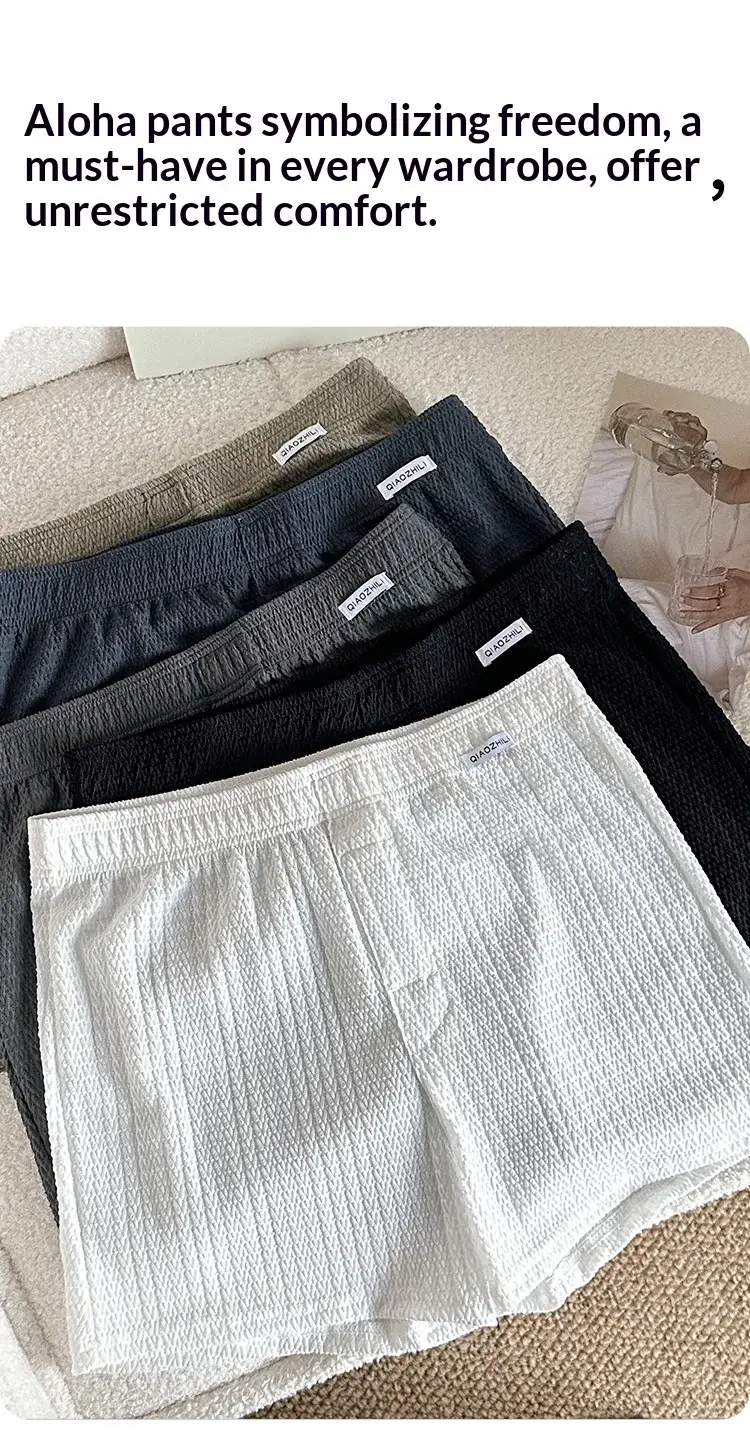 Boxer da uomo nuovi in ​​jacquard di seta ghiacciata, larghi e traspiranti, di grandi dimensioni, taglio quadrato, biancheria intima da uomo semplice casual per la casa