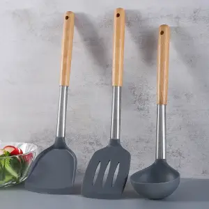 Utensili da cucina in silicone spatola in silicone manico in legno spatola in silicone cucchiaio da zuppa in silicone spatola con perdite padella antiaderente