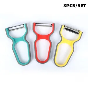 Pelador de patates multifunció d'acer inoxidable de 3 peces, picadora de fruites i verdures, Mini tallador de ratllador, conjunt d'eines de cuina de colors aleatoris