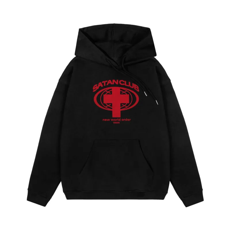 Harajuku Streetwear Oversized Ανδρικό πουλόβερ με κουκούλα Satan Club Φούτερ με κουκούλα γραφικών τύπων Φούτερ Hip Hop Αισθητικά μπλουζάκια Goth Y2k