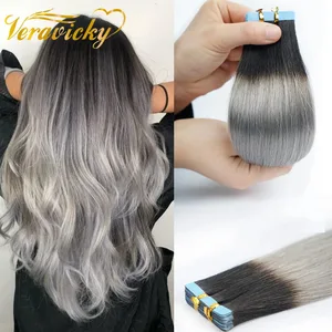 Ombre 1B Szürke Fekete Roots Szín 50G Tape In Extensions Human Hair Machine Remy Skin Weft Real Hair Extensions Tape Hair 16-24