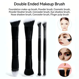 4-piece dual-ended multifunctional makeup brushes for the face portable dual-ended foundation brush contour brush loose powder brush blush brush eyeshadow brush nose shadow brush angled brush