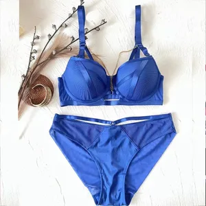 金属チェーンメッシュアンダーブラジャーセット女性のセクシーな中空アウト 2 ピースランジェリープッシュアップブラジャー & パンティ