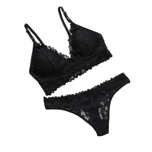 Floral Panties Bra Kit Lace Flower Thong Bra Set Low Waist Lingerie Romantic Night Gift Ladies V Neck Underwear for Women