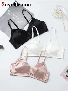 SuyaDream Damer Silk BH Set 93%Silke 7%Spandex Tunn Form Cup Trådfria Underkläder 2023 Comfortable Intimates Vit Svart