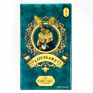 Louisart Rabbit Tarot Cards 78 Cards Vintage Green Luxury Tarot Deck Cute Anthropomorphic Rabbit Art Divination Card Game