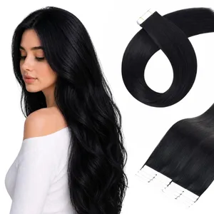 Tape in Hair Extensions Human Hair #1B 26-дюймова невидима безшовна стрічка для нарощеного волосся Tape Ins Glue in Remy Human Hair for Women