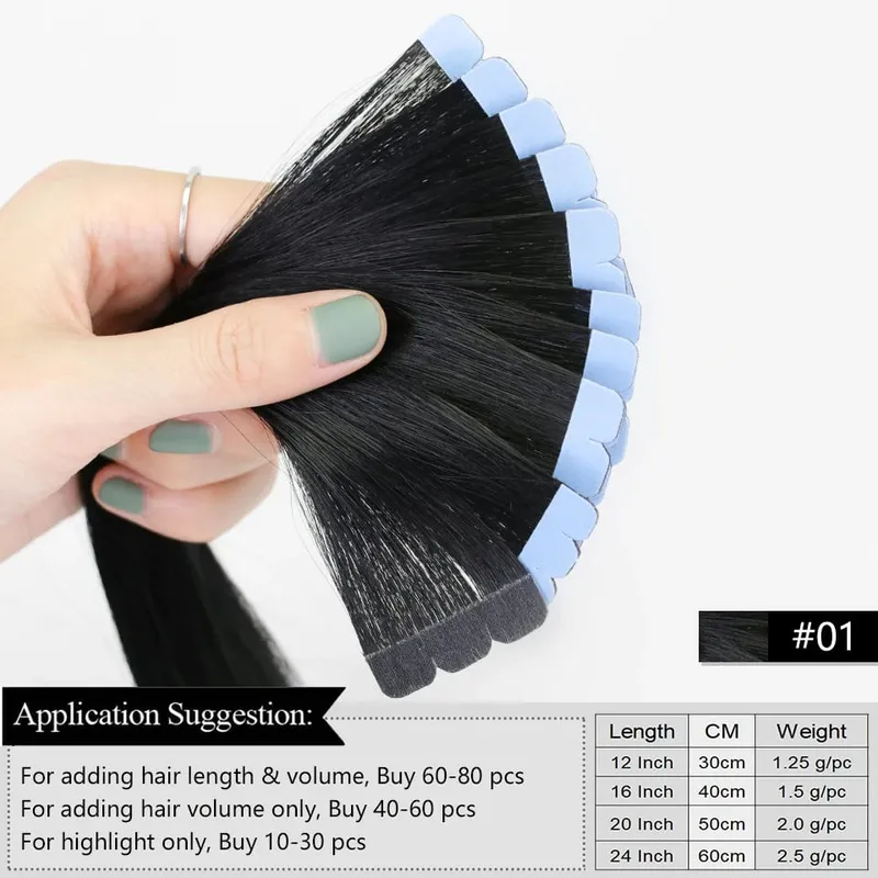 Invisible Mini Tape Hair Extensions 12-20Inch Human Hair Extentions 3x0.8cm Invisible Tape 10pcs/pack For Side Machine-Remy Hair