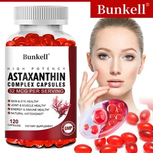 Bunkell Vegan Astaxanthin dengan Minyak Ikan & Antioksidan Minyak Krill Antratik Menyokong Kesihatan Selular Kulit Mata Kapsul Bukan GMO