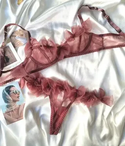 Blommigt/sexigt mesh underkläder string string set hot flirt halv kopp ultratunn bh dam underkläder bekväma dam bh