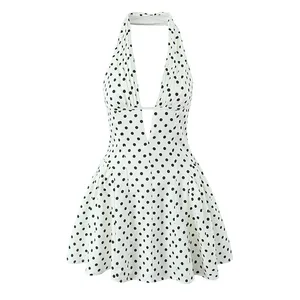 Phong Cách Pháp Retro Chấm Bi V Sâu Dây Đầm Nữ Hở Lưng Chữ A Mỏng Ngọt Ngào Thanh Lịch Mini Áo Mùa Hè Áo Dây