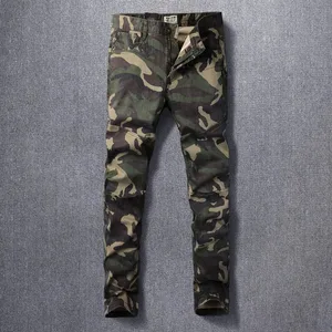 Designer Fashion Men Jeans High Quality Camo Stretch Slim Fit Vintage Jeans Men Side Pocket Spliced ​​Hip Hop Denim Pencil Pants