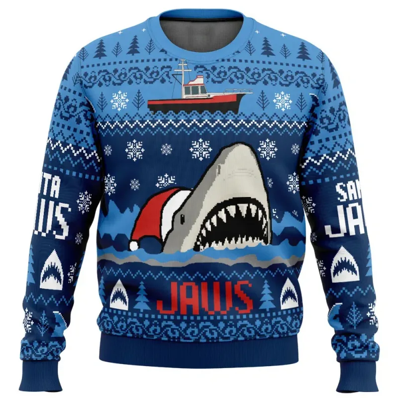 Santa Jaws Jaws Erkek Bisiklet Yaka Çirkin Noel Kazak Yumuşak Rahat Şık Rahat Kesim Büyük Beden Uzun Kollu Sonbahar Kış