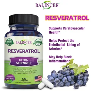 Il complesso di resveratrolo Balincer favorisce la salute cardiovascolare Protegge le arterie Rinforza il sistema immunitario Promuove la pelle liscia