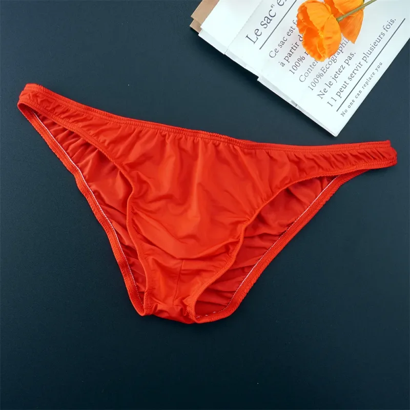 Homme couleur unie glace soie sans couture slips taille basse U convexe mâle culotte Ultra-mince sous-vêtements élastique séchage rapide respiration culotte