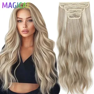 24 Polegada piano loira p12/16/613 4 pçs/lote clipes na onda do corpo 220 gramas ombre marrom alta temperatura extensões de cabelo bio sintético
