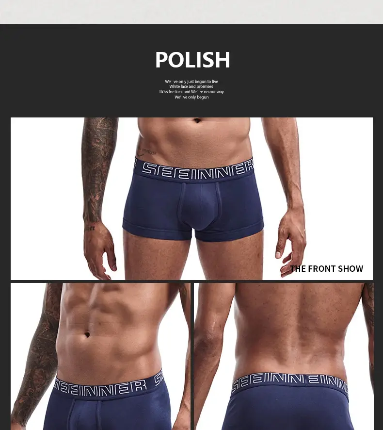 Seeinner Nam Quần Lót Boxer Cotton U Lồi Túi Quần Lót Mềm Mại Thoải Mái Quần Lót Cueca Masculina M-XXL Đen Trắng Xám