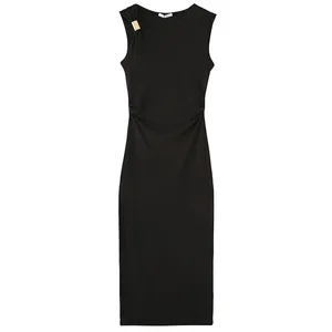 Γυναικεία βολάν Φορέματα Bodycon Πράσινο Μαύρο Φόρεμα Καλοκαιρινό Γυναικείο Σέξι Αμάνικο Μακριά Φορέματα Asymmetric Corset Vestidos 066