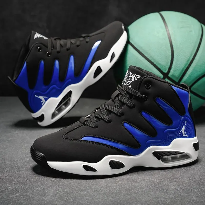 Men's Breathable Lightweight High-Top Basketball Shoes - Non-Slip Rubber Sole Geometric Pattern Design Suitable for Running Training and Casual Wear - Stylish Sneakers for All Seasons - Perfect Gift for Him Durable Basketball Gear Athletic