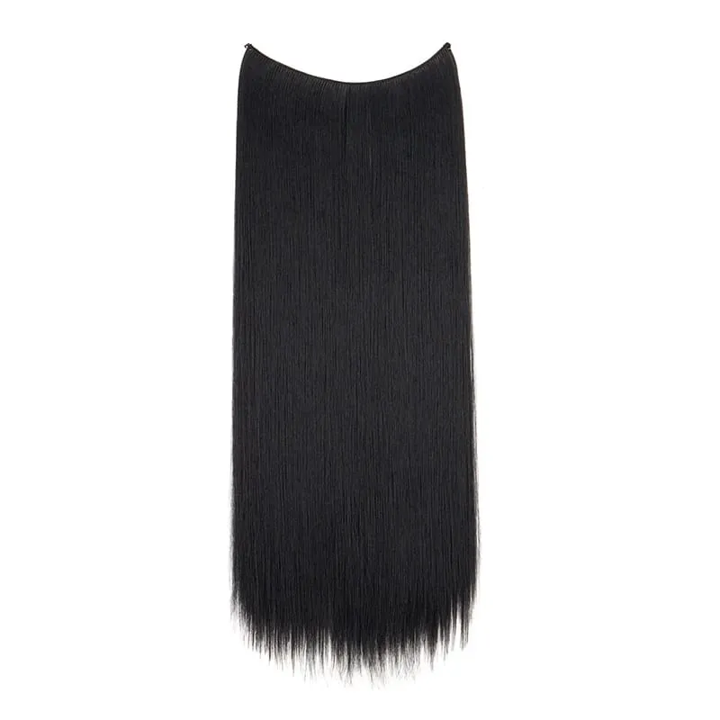 24Inch Synthetic Long Straight Hair Extension Invisible Fishing Line Heat Resistant Hairpiece for Women Daily Use