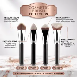Makeup Kabuki Foundation Brush Luxury Single Pro Stor skrå trekant Firkantet tilspidsede veganske kosmetiske børster