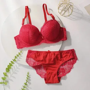 紅色蕾絲性感內衣套裝女聚攏聚攏內衣女花朵內衣套裝A2155