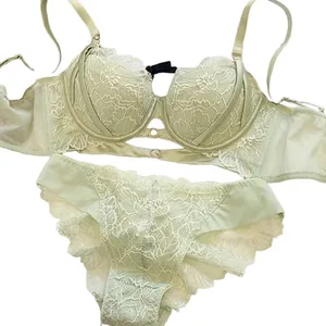New Big Size Thin Cotton Lace Lingerie Set For Women Sexy Push Up Ladies Underwear Panties Hollow Out Female Intimates