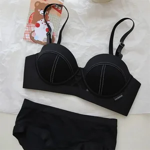 Mesh Black Bra at Panty para sa Babae Push Up Sexy Lingerie Set Seamless Bralette Mujer Non Wire Bra Underwear Lenceria Para Damas
