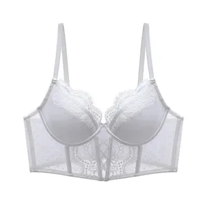 Women‘s French Lace Lingerie Set Push Up Bra Thin & Soft Steel Ring for Support Gathered Design Demi Cup Chemise for Small Bust