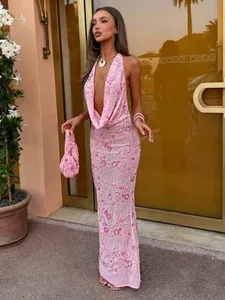 AvrilyaanลูกปัดลึกVปาร์ตี้ชุดเซ็กซี่Backless BANDAGE Bodyconชุดราตรียาวชุดผู้หญิง 2024 ฤดูร้อนชุดVestidos