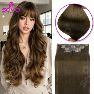 110G Tape PU Clip In Hair Premium Remy Clip In Emberi Hajhosszabbító 7db Clip-on Hair 14"-24" Balayage Ombre Mocha Barna Fekete