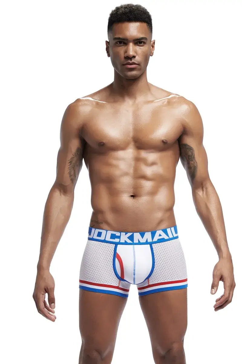 Jockmail 남자 복서 메쉬 속옷 통기성 편안한 부드럽고 편안한 스포츠 반바지 성인 남자 팬티 의류 란제리
