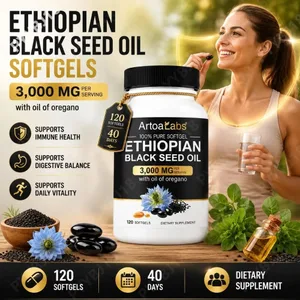 Oli de llavors negra etíop 3000 mg càpsules toves amb oli d'orenga recolza la salut immune, l'equilibri digestiu i la vitalitat diària 120 recompte