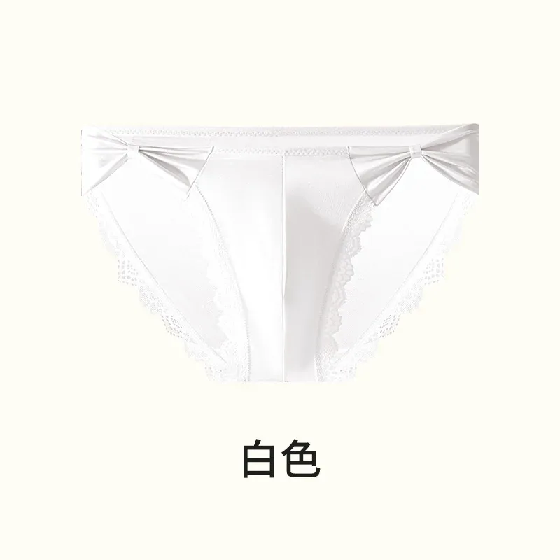 Mutandine da donna per uomo Slip taglio alto con fiocco Maglia di pizzo Biancheria intima trasparente U Custodia convessa Mutande traspiranti Indumenti da notte stile francese