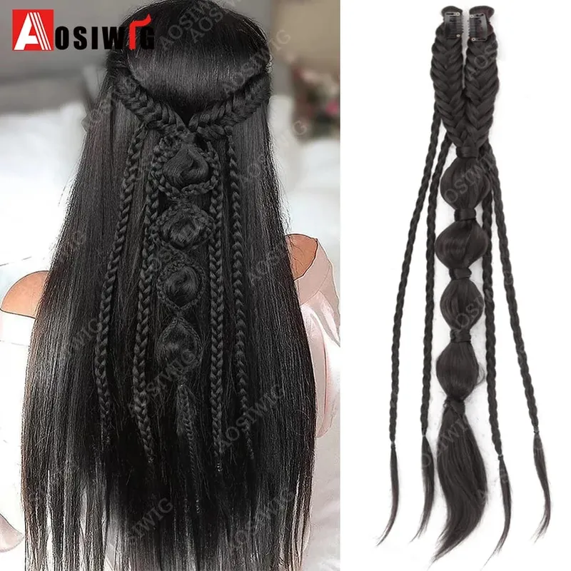 Bohemia Clip in Hair Extensions 24 Inches Fairy Hair Wig Hairpieces Synthetic Handmade Synthetic Weaving Hair Extensions Girls