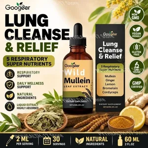 Googeer Wild Divizna listový extrakt Tekutá podpora dýchání Zázvor Citronová kůra Extrakt Bromelain a Cordyceps extrakt 60 ml
