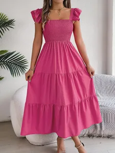 Msfilia, sòlid, sense mànigues, coll quadrat, línia A, plisat, plisat, vestit llarg Vestits llargs de primavera estiu per a dona