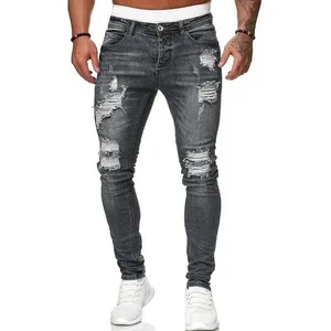 Herre Sorte jeans Slim Fit Kvalitet Grå Casual Mandlige Jeans Bukser Skinny Fit Mænd Bukser Hip Hop Streetwear Bomuld Denim Bukser